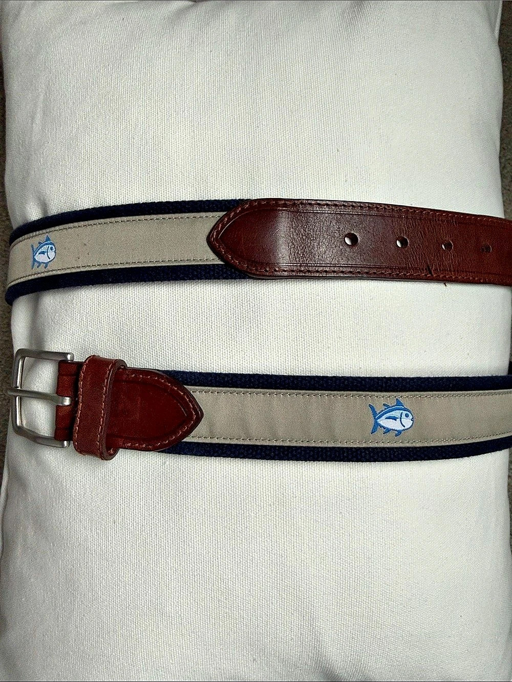 Size 38 Southern Tide Tuna Ribbon Canvas Belt in Brown & Gray